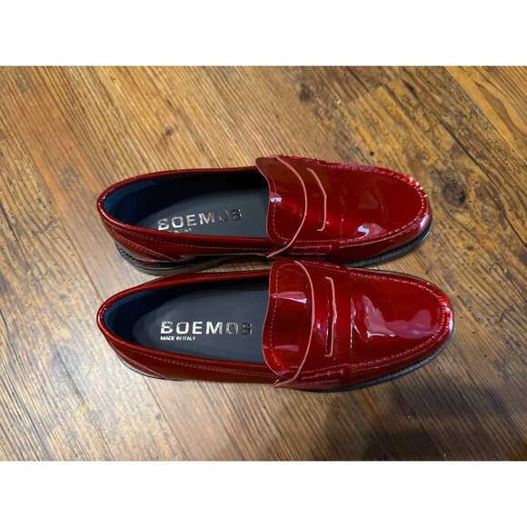 Boemos Womens Red Patent Leather Loafers Size 38 New - Picture 3 of 5